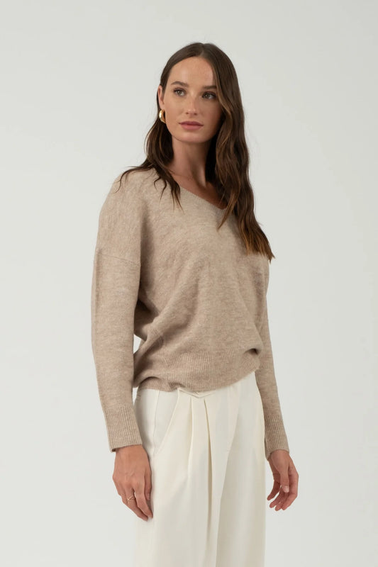 Light Taupe V Neck Knit Sweater