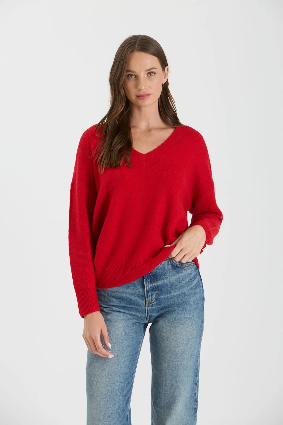 Red V Neck Knit Sweater