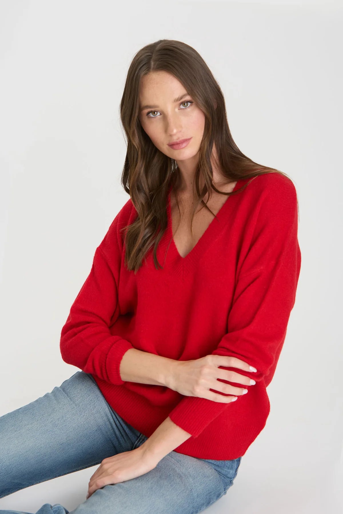 Red V Neck Knit Sweater