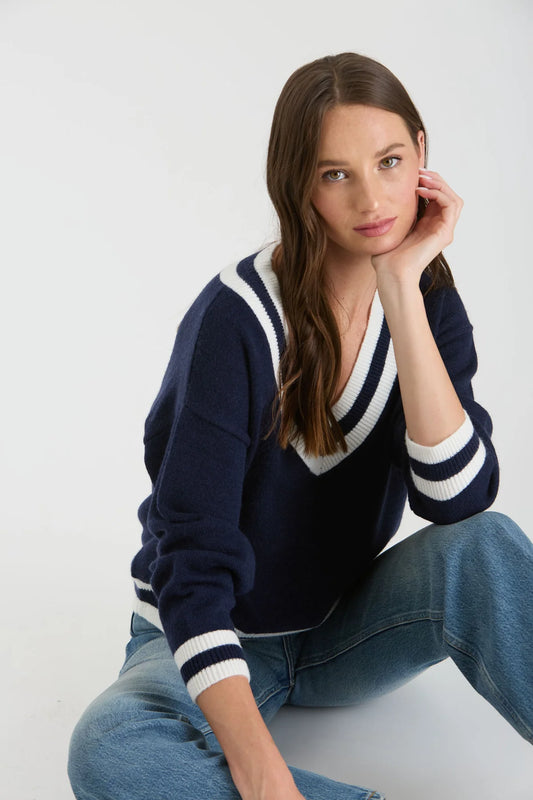 Navy V Neck Knit Sweater