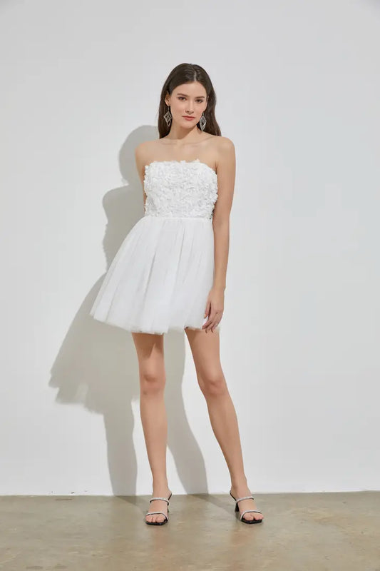 Tube Ruffle White Mini Dress