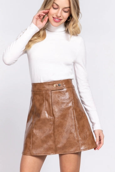 Coated PU Camel Mini Skirt