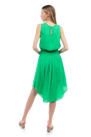 Peridot Smocked Flared Midi Dress