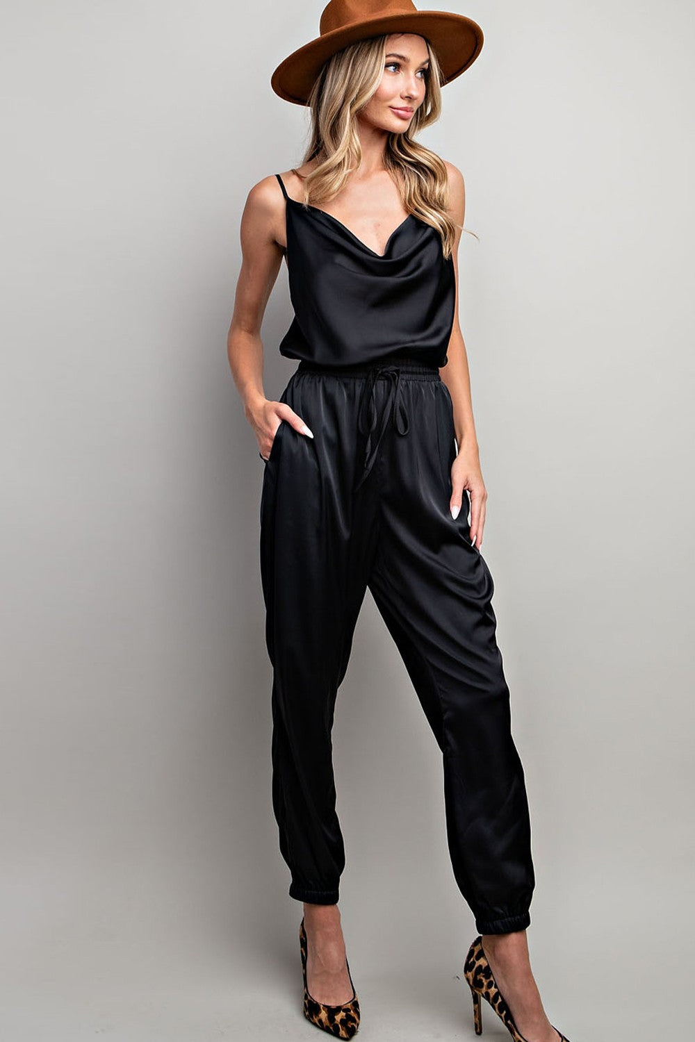 BLK Satin Cowl Jumpsuit