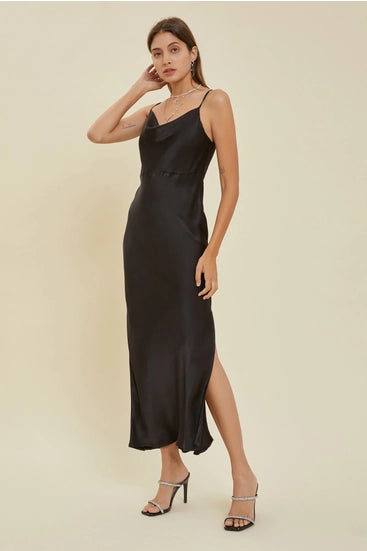 Black Cowl Neck Slip Dress