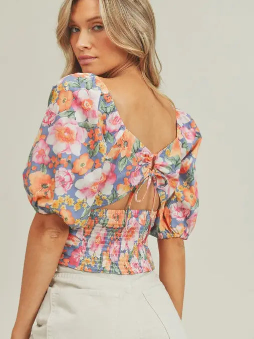 Floral Top with Puff Sleeves