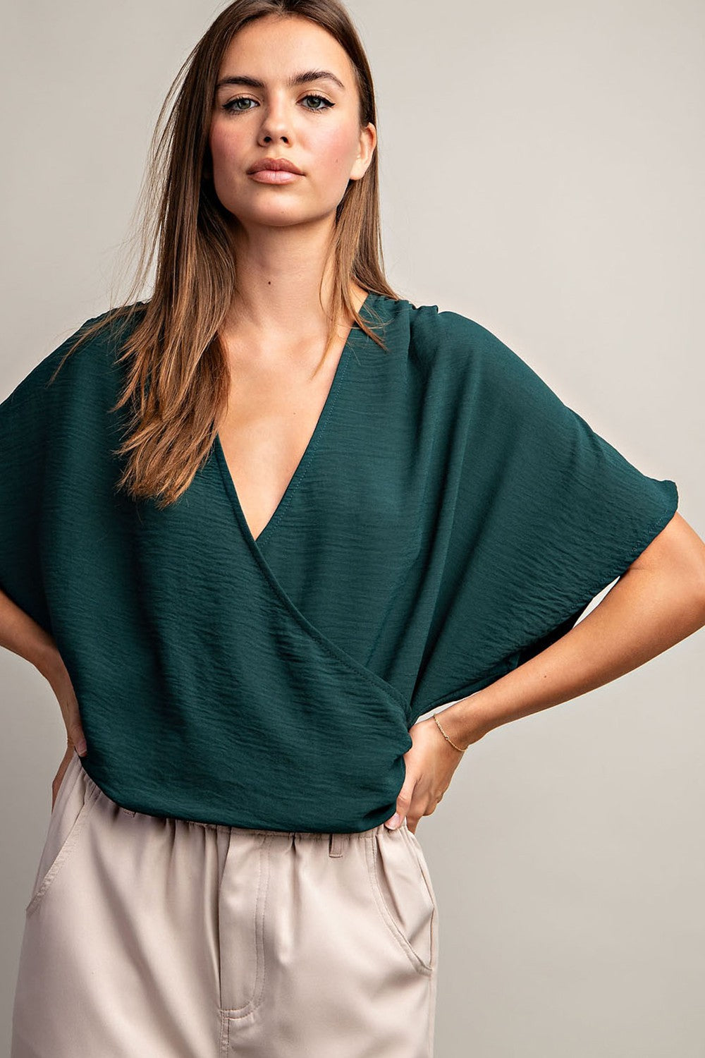 Hunter Green V Neck Top