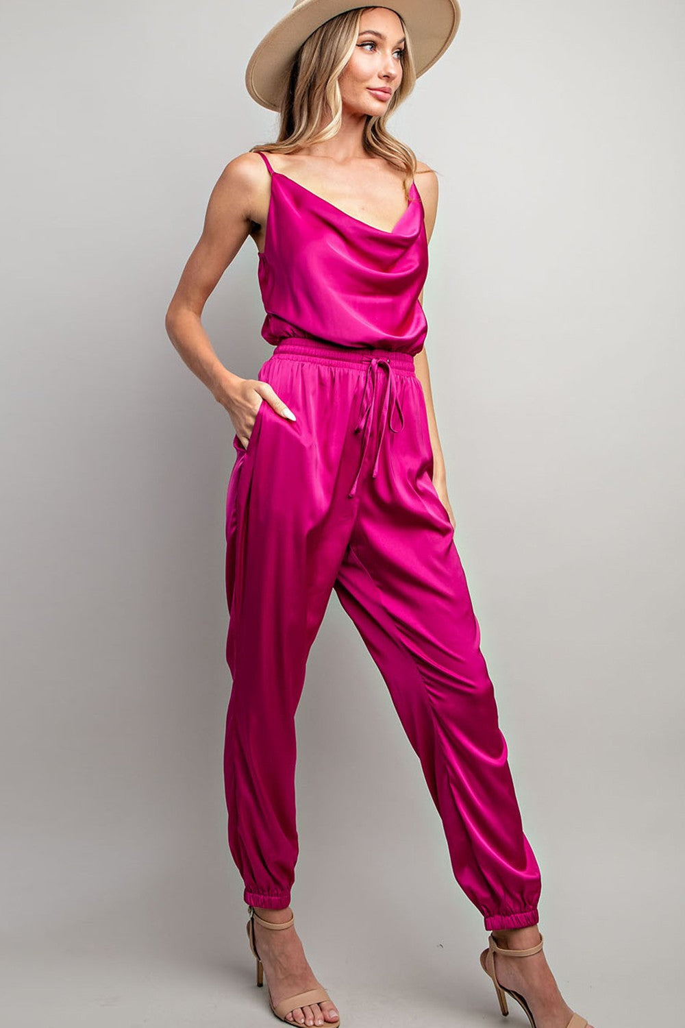 Satin Hot Pink Jumpsuit