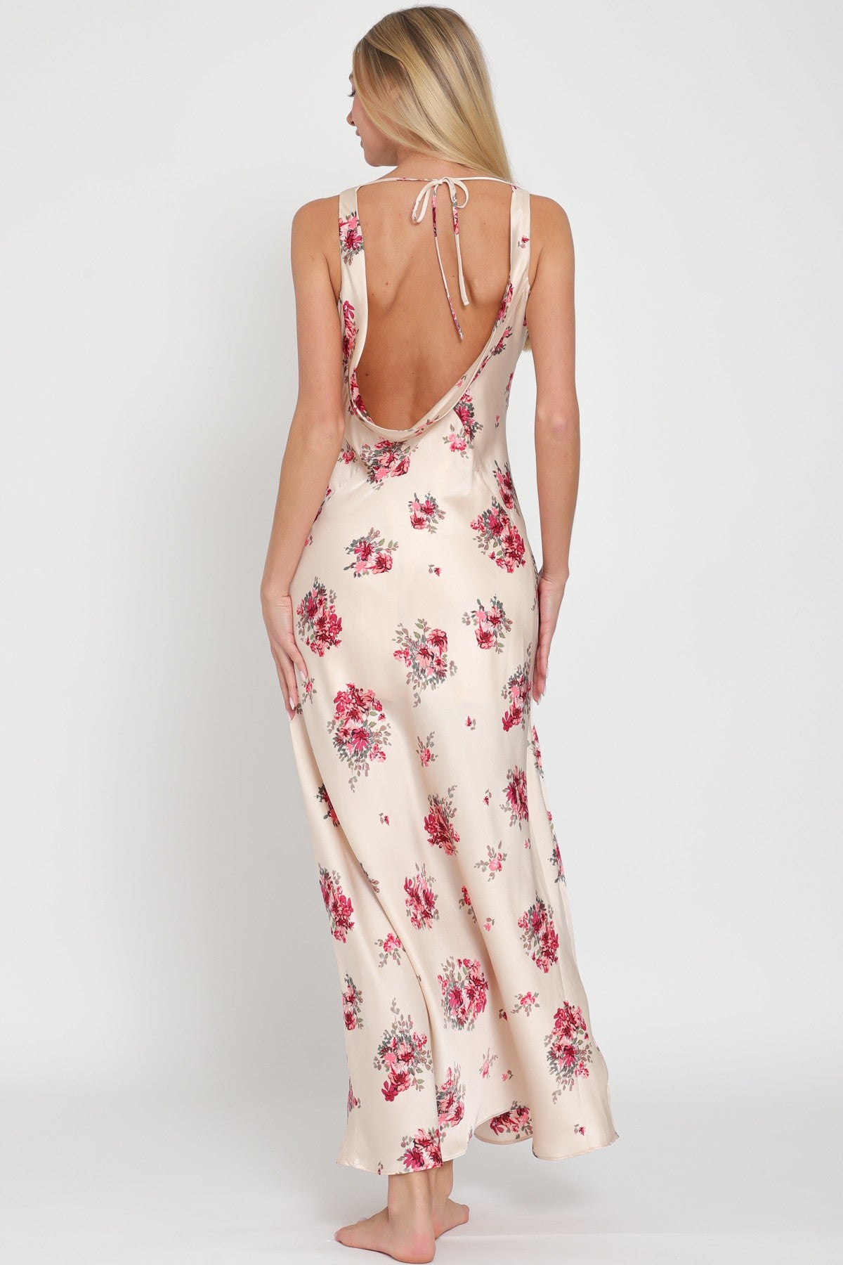 Light Sand Red Cowl Neck Maxi Dress