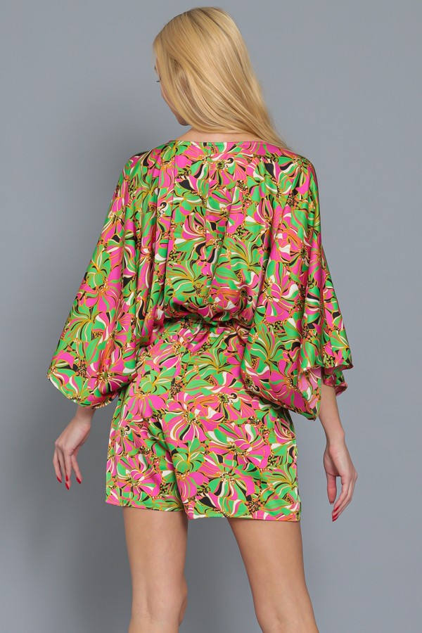 Multi Fuchsia Kimono Romper