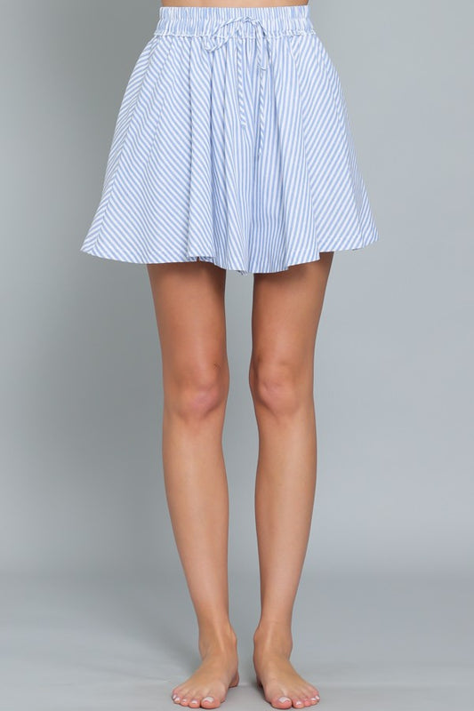 Strip Light Blue White High Waist Shorts