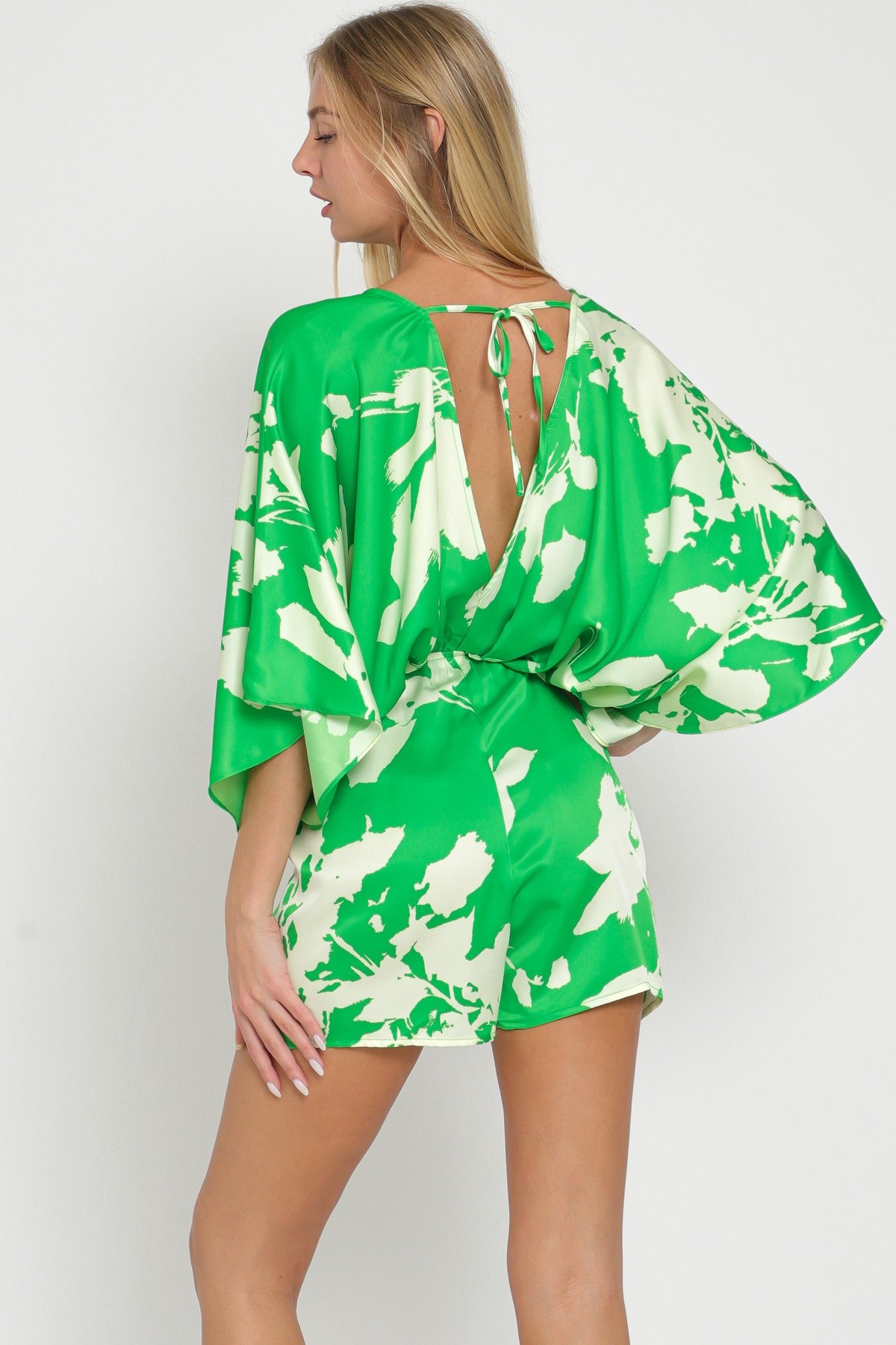 White Green Kimono Romper