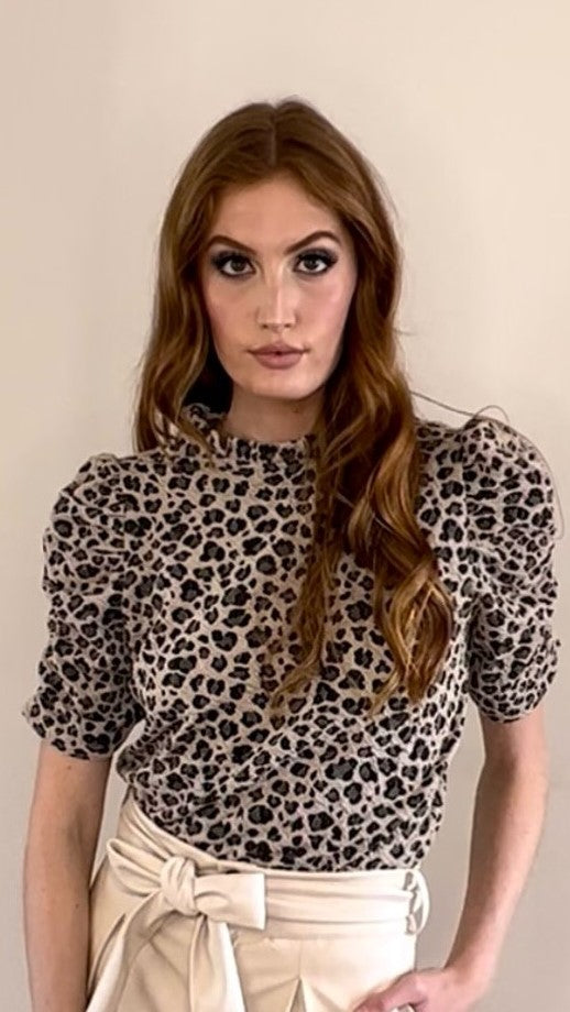 Animal Print Puff Sleeve Top